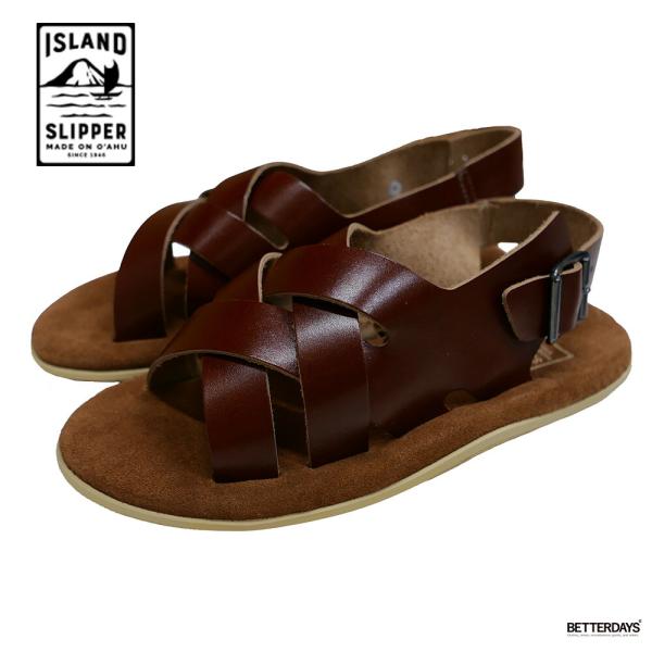 サンダル メンズ アイランドスリッパ バックストラップ LEATHER WEAVE WITH BAC...