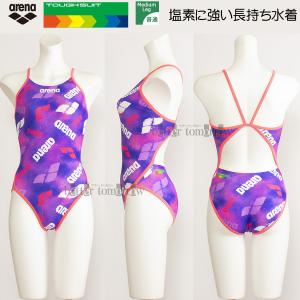 140cm アリーナ 競泳水着 ジュニア女子 練習用 FSA2627WJ ピンク×ブルー PNK タフスーツ 練習用水着 arenaロゴ柄 /2022FW