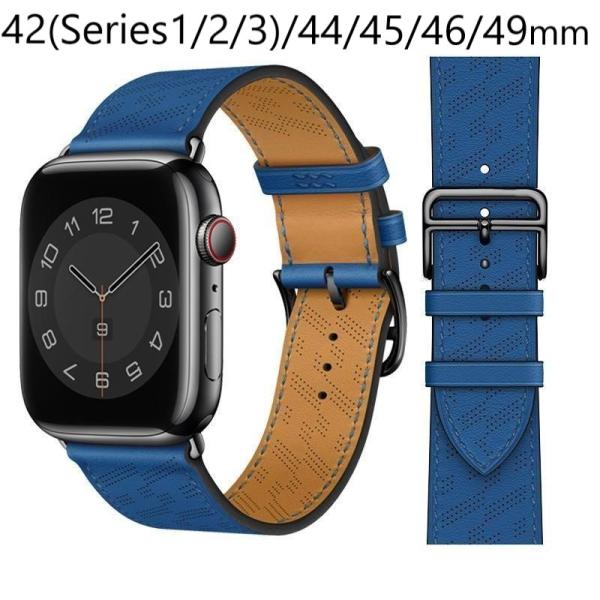 アップルウォッチウルトラ3 バンド 11 46mm 49 44 SE 皮 革 高級 メンズ ブルー