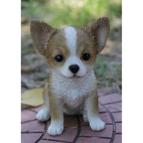 アウトレット チワワ 子犬 オブジェ 犬置物 ガーデンオーナメント リアル 樹脂製 ドッグオブジェ ...