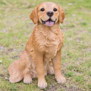 置物 彫像 寄り添うゴールデンレトリバーの親子 犬 子犬 いぬ イヌ