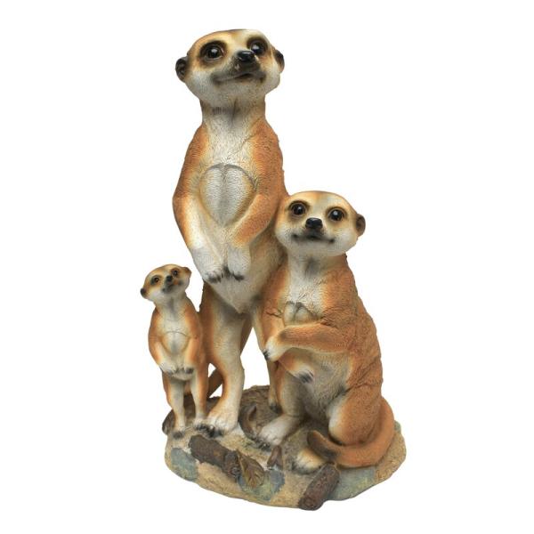 ポリレジン製 ガーデン彫像 動物 ミーアキャット 立ち姿のミーアキャットの家族の像 置物 ガーデニン...