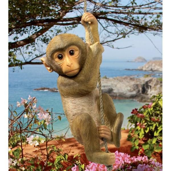 置物 彫像 ぶら下がって遊んでいる サル の赤ちゃんの像 ガーデニング 庭 Monkey ornam...