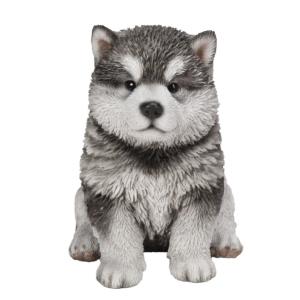 置物 彫像 お座りするアラスカンマラミュートの子犬 犬 子犬 いぬ イヌ ガーデン 庭 オブジェ ガ...