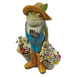 花を運ぶカエル スタチュー 像 置物 ガーデニング 庭 かえる カエル｜bezipang