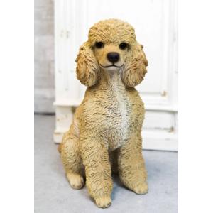 置物 彫像 お座りしているプードル 犬 子犬 いぬ イヌ ガーデン 庭 オブジェ ガーデニング オブジェ 雑貨 インテリア Brown Poodle Statue｜bezipang