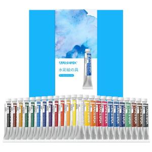 AUREUO アーティストレベル 管状水彩絵の具セット 8 ml×24チューブ ポータブル旅行用 無毒 芸術絵創作 現代水彩絵 風景写真絵画｜bgl-store