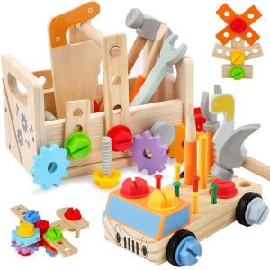 Jecimco 大工さん おもちゃ 木製 2in1 子供 知育玩具 DIY 組み立て おもちゃ セット 男の子 女の子 工具セット ままごと｜bgl-store