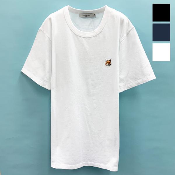 メゾンキツネ Tシャツ 人気 シンプル FOX HEAD PATCH Tシャツ メンズ ブラック ネ...