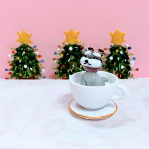 ガラス細工 ティーカップ トイプードル ミニチュア 置物 雑貨 犬