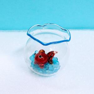 ガラス細工 金魚2匹 赤クリア 水草台付 ミニチュア 置物 雑貨 夏