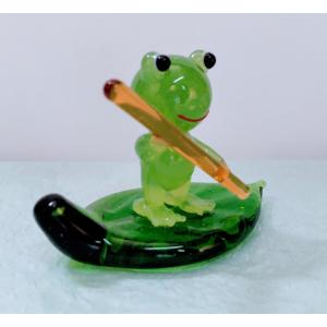 ガラス細工 カエル葉のり(立) ミニチュア 置...の詳細画像1