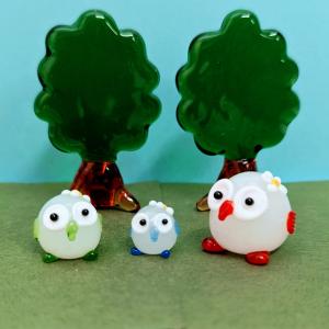 ガラス細工 花ぼんぼりペア（L) クリアピンク ミニチュア 雑貨 置物