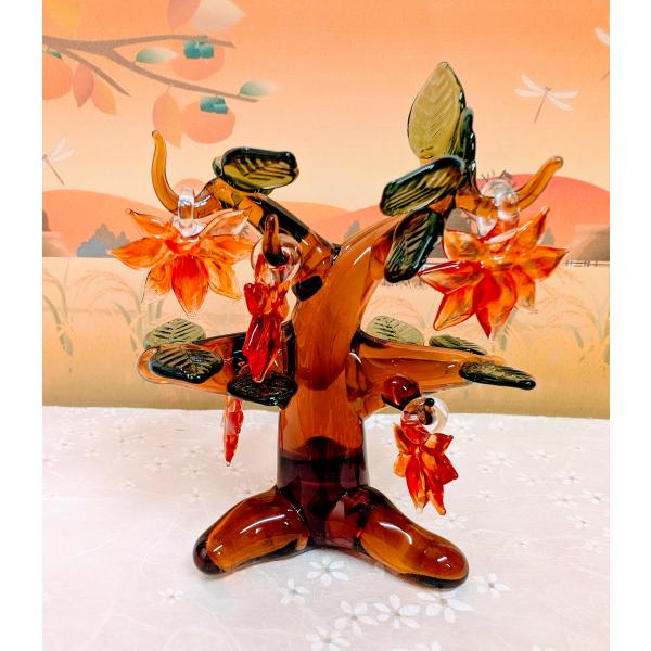 ガラス細工　もみじの木（L)　ミニチュア　雑貨　置物　小物　秋　木