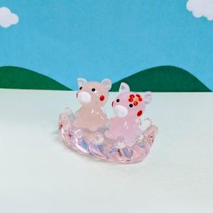 ガラス細工 ブタかごペア ミニチュア 雑貨 置物...の商品画像