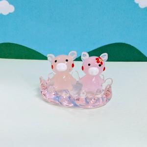 ガラス細工 ブタかごペア ミニチュア 雑貨 置...の詳細画像1