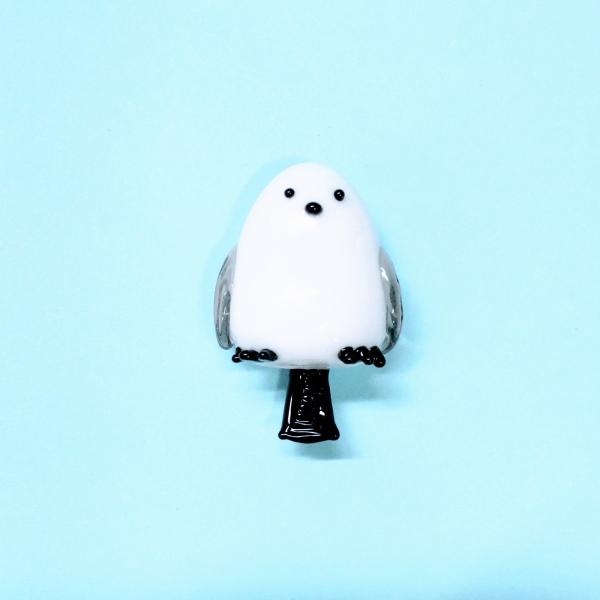 ガラス細工　マグネット　シマエナガ　グレー　ミニチュア　雑貨　動物　鳥　北海道