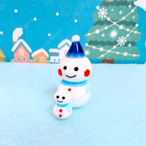 ガラス細工 雪だるま（L）青 ミニチュア 雑貨 置物 小物 スノーマン 