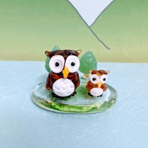 ガラス細工 キラキラふくろう（L) 青 ミニチュア 置物 雑貨 ふくろう