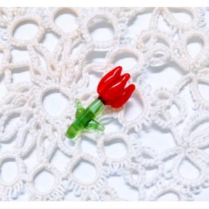 ガラス細工　ミニパーツ　チューリップ　赤　ミニチュア　花　
