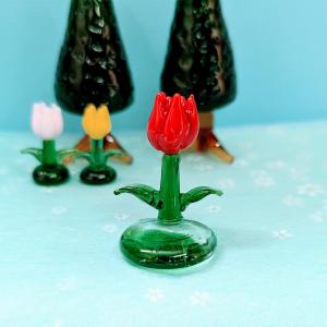 ガラス細工 ユリの花（2輪）ミニチュア 雑貨 置物 小物 花 : きたの