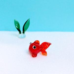 ガラス細工 金魚（S）赤クリア ミニチュア 置物 雑貨 夏 魚 : きたの