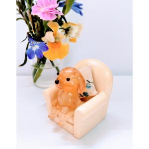 ガラス細工　ソファー（S)　ダックス（クッション付）ミニチュア　置物　雑貨　犬　動物　小物