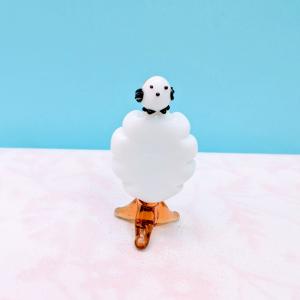 ガラス細工 シマエナガ（L）羽の色黒 ミニチュア 置物 雑貨 動物 鳥