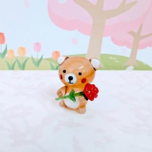 ガラス細工　クマとカーネーション　ミニチュア　雑貨　置物　小物　母の日