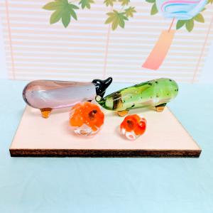 ガラス細工 精霊馬(L) ほおずきセット(木台...の詳細画像1