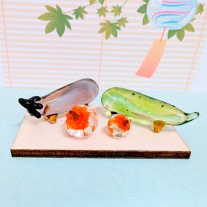 ガラス細工 精霊馬(L) ほおずきセット(木台...の詳細画像2