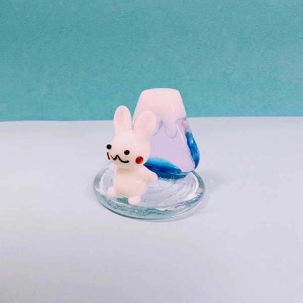 ガラス細工　12支富士山（S)　卯（紫）ミニチュア　置物　干支　うさぎ