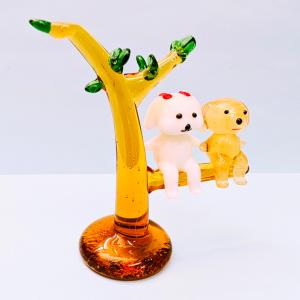 ガラス細工 マルチーズ/ダックスペアと木 ミニ...の詳細画像2