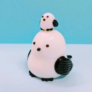 ガラス細工 花インコ（青）とよつば ミニチュア 雑貨 置物 小物 鳥