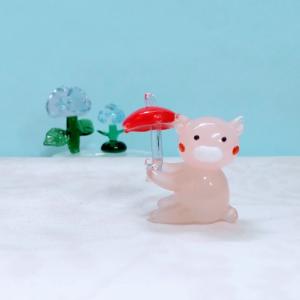 ガラス細工 キタキツネペアと切り株 ミニチュア 雑貨 置物 小物 狐