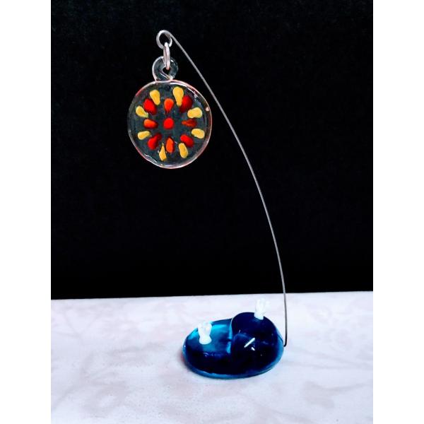 ガラス細工　花火（赤）と海の台　ミニチュア　雑貨　置物　小物　ディスプレイ