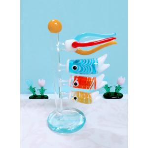 ガラス細工 鯉のぼり(L) マーブル青 ミニチ...の詳細画像2