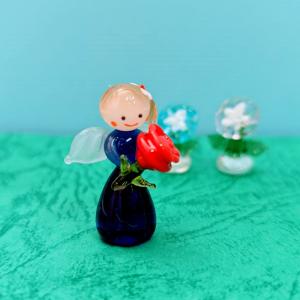 ガラス細工 お月見うさぎ（白）とお団子 ミニチュア 雑貨 置物