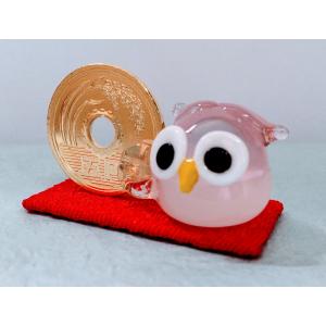 ガラス細工 ご縁 ふくろう ピンク ミニチュア...の詳細画像2