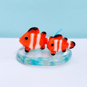 ガラス細工 クマノミペア海草台（L) ミニチュア 置物 雑貨 水族館 くま