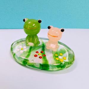 ガラス細工 シャチペア波台（L) ミニチュア 置物 雑貨 水族館 シャチ