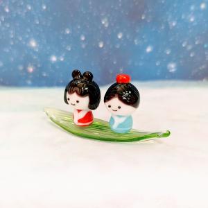 ガラス細工 織姫と彦星(笹舟付)七夕 ミニチュ...の詳細画像1