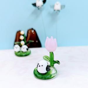 シマエナガとお花　ガラス細工　ミニチュア ガラス細工 シマエナガとひまわり ミニチュア 雑貨 置物 小物 鳥