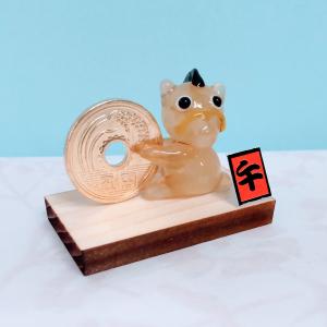 ガラス細工 ご縁 卯 うさぎ 木台付 ミニチュア 置物 雑貨 5円
