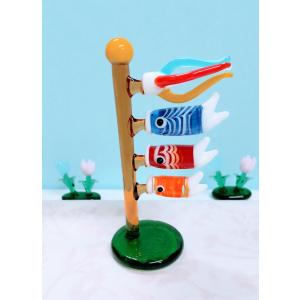 ガラス細工 鯉のぼり(L) マーブル緑 ミニチ...の詳細画像2