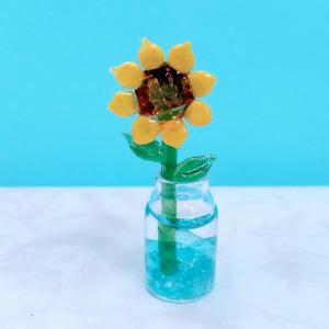 ガラス細工 一輪挿し ひまわり ミニチュア 雑...の詳細画像2