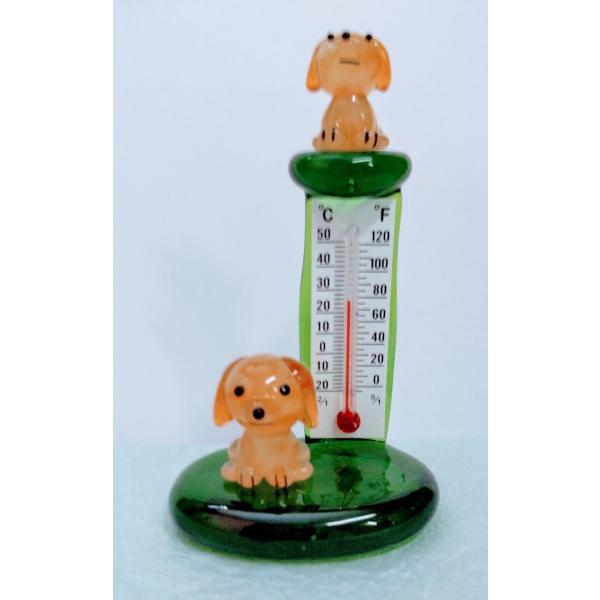 ガラス細工　温度計　ダックス　ミニチュア　置物　雑貨　犬