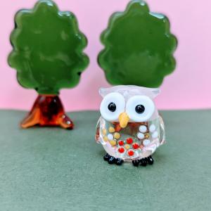 ガラス細工 キラキラふくろう（L) 青 ミニチュア 置物 雑貨 ふくろう