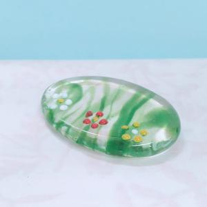 ガラス細工 花台(L) 緑 花 ミニチュア 置物 雑貨の商品画像