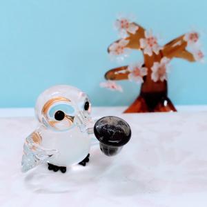 ガラス細工 お月見うさぎ（白）とお団子 ミニチュア 雑貨 置物 小物 秋